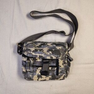 L.L. Bean Women Messenger Bag Small Blue Camo Canvas Tactical Crossbody Bag